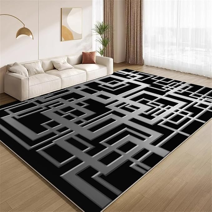 Minimalist Geometric Area Rugs, Grey Black Abstract Carpet, Washable Non Slip Low Pile Soft Rug for Living Room Bedroom Decor Mat 3x4ft(Small)