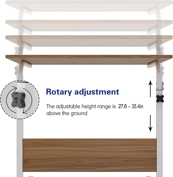 DlandHome Rolling Laptop Desk Stand Up Desk Adjustable Mobile Laptop Desk, 23.6 Inches Medium Size Side Table, Movable w/Tablet Slot & Wheels, Portable Stand for Bed Sofa Oak