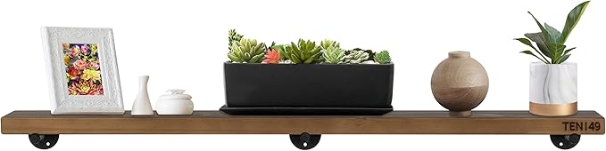 TEN49 Real Wood Rustic Floating Shelves Wall - 60 Wide Small Wooden Industrial Pipe Shelving 1.8 Thick - Farmhouse Pipe Wall Shelves Furniture Bathroom Decor Art Shelf - Dark Espresso Color - Set of 2