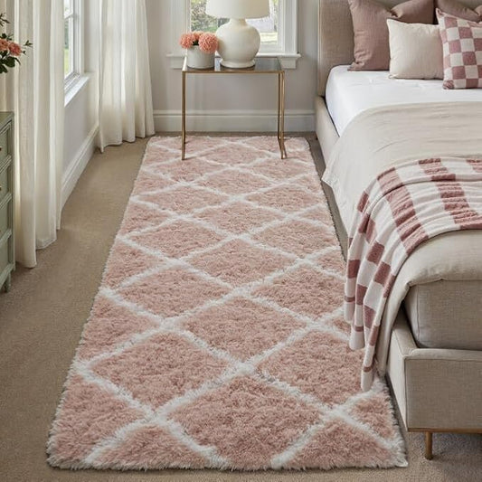 2x6 Checkered Rug Pink and White Modern Soft Area Rug Fluffy Non-Slip Carpet for Bedroom Living Room Playroom Home Aesthetic Decor