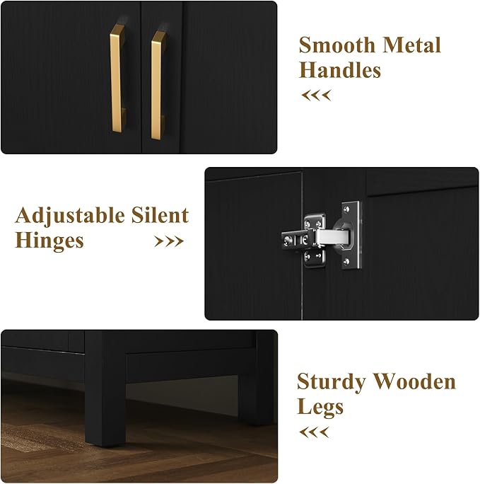 ARTPOWER Large Sideboard Buffet Cabinet with Storage, 60" Accent Cabinet Modern Buffet Table with Adjustable Shelf, Credenza Black Storage Cabinet for Dining Room, Living Room, Kitchen, Entryway
