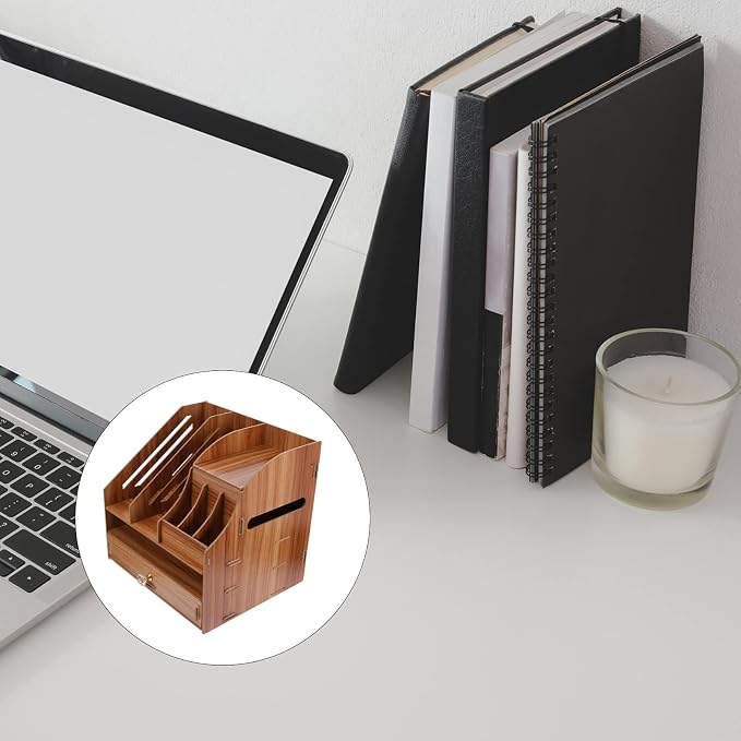 Hemoton Desk Organizer Wooden Tabletop Storage Organizer Desktop File Box Wood