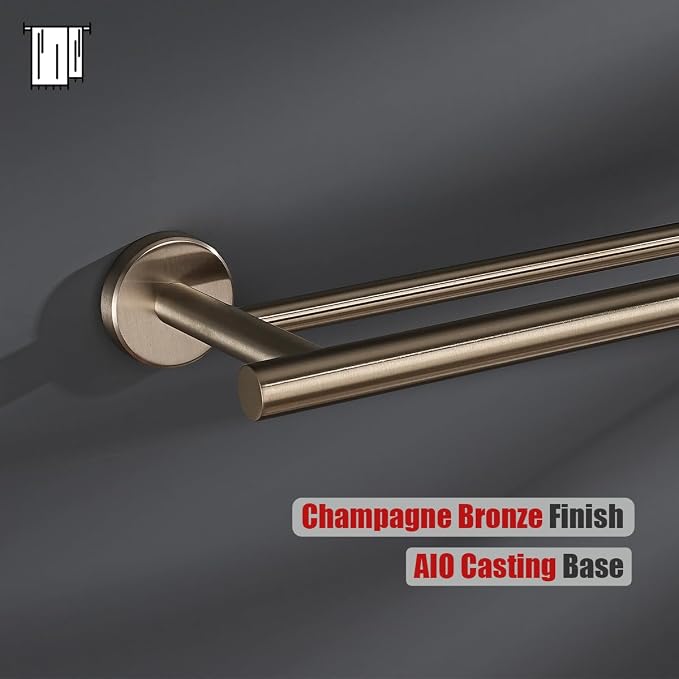 JQK Double Towel Bar Champagne Bronze, 15 Inch 304 Stainless Steel Thicken 0.8mm Towel Rack Holder for Bathroom Washcloths and Hand Towels Wall Mount, Useable Length 12 Inch, TB100L12-CB