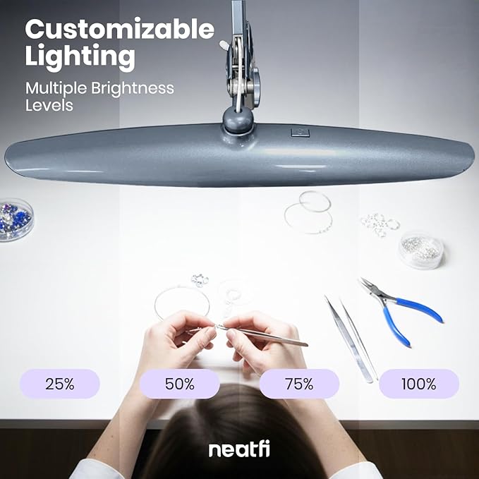 Neatfi XL Nail Desk Lamp with Clamp, 2200 Lumens, 20-Inch Wide Head, Dimmable 4 Levels, 6500K, LED Task Light for Manicure Table, Crafts, Workbench, Office (Non-CCT, Gray)