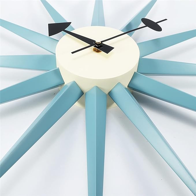 SHISEDECO Art Decorative Modern Silent Wall Clocks for Home, Kitchen, Living Room, Office etc., Colorful Wooden Mid Century Retro Design(Full Range Available) (Sunburst Clock Blue)