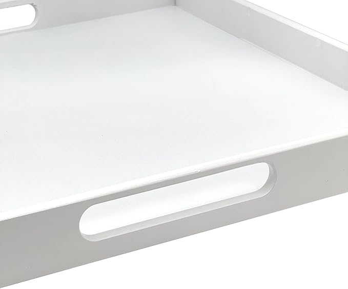 Bam & Boo 20" x 20" x 2" Square Natural Bamboo Ottoman Tray with Handles, White