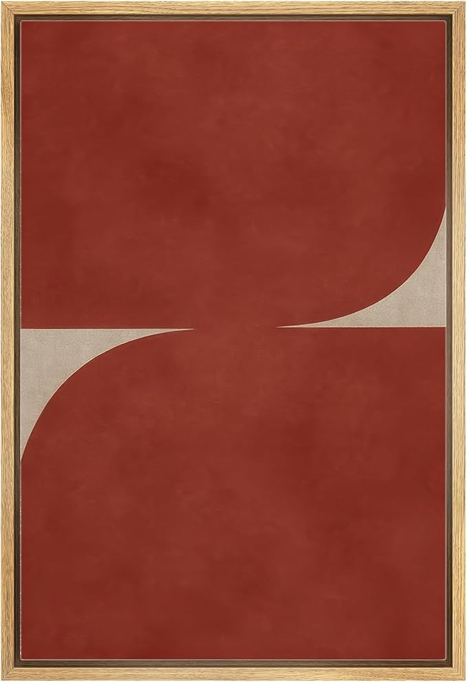 MUDECOR Framed Canvas Print Wall Art Modern Geometric Curve in Deep Red and Taupe Illustrations Fine Art Mid-Century Modern Multicolor for Living Room, Bedroom, Office - 24"x36" NATURAL
