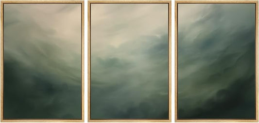 SIGNWIN Framed Canvas Print Wall Art Set Green Abstract Cloudy Landscape Illustrations Modern Art Decorative Boho Relax/Zen Nordic for Living Room, Bedroom, Office - 24"x36"x3 Natural