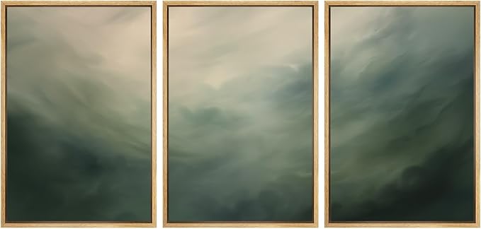 SIGNWIN Framed Canvas Print Wall Art Set Green Abstract Cloudy Landscape Illustrations Modern Art Decorative Boho Relax/Zen Nordic for Living Room, Bedroom, Office - 16"x24"x3 Natural