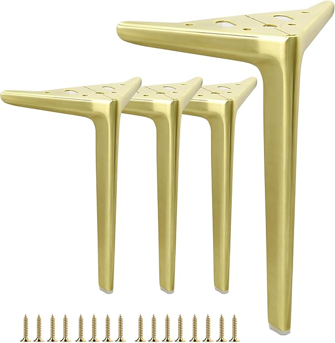 9.8 inch/25cm Brushed Gold Metal Furniture Legs Set of 4, DIY Replacement for Cabinet Legs, Sofa Legs, Chair Legs