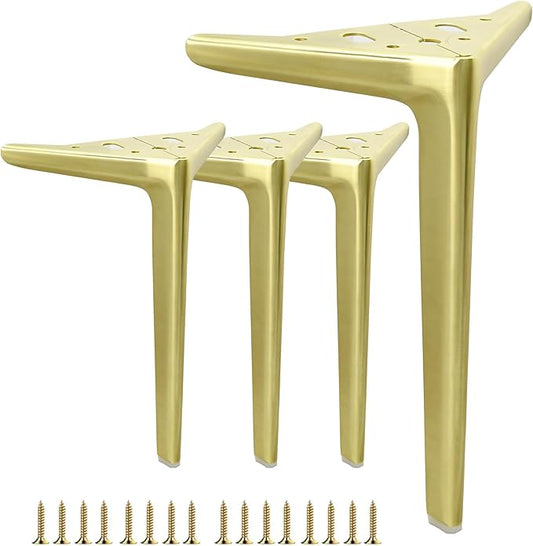 9.8 inch/25cm Brushed Gold Metal Furniture Legs Set of 4, DIY Replacement for Cabinet Legs, Sofa Legs, Chair Legs