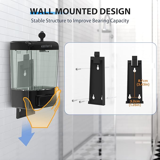 Manual Soap Dispenser, 23.7oz/700ml Wall Mount Soap Dispenser, Large Capacity Kitchen Bathroom Hand Soap Pump, Commercial Refillable Shampoo Shower Gel Lotion Dispenser, Black