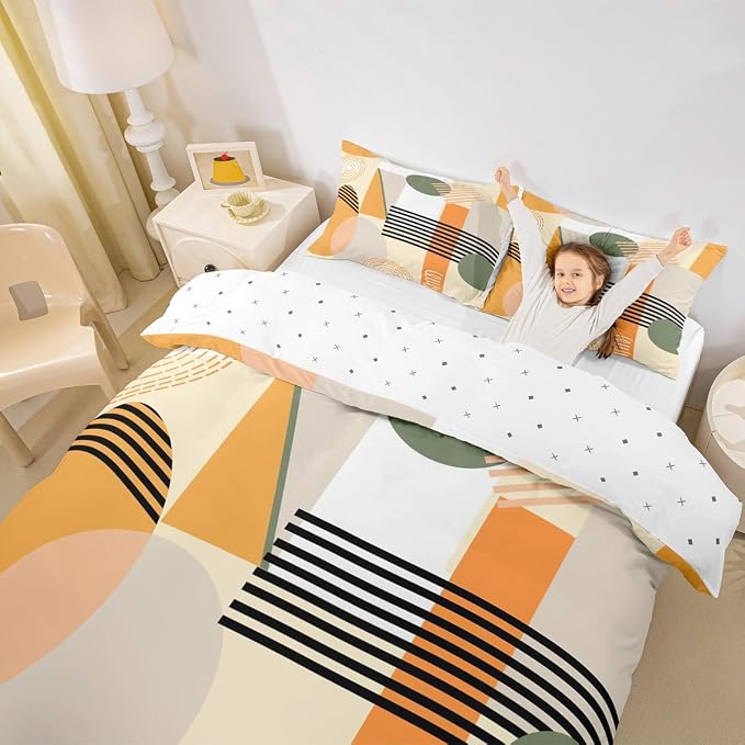 Erosebridal Yellow Abstract Duvet Cover Full Size for Kids Teens Girls | Colorful Geometric Comforter Cover Minimalist Circle Modern Bedding Set Boho Contemporary Aesthetic Bed Set