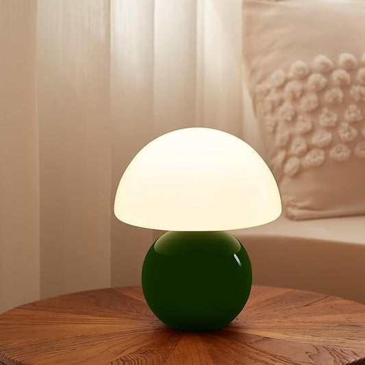 Mushroom Lamp Table Lamp for Bedroom,Desk Bedside Small Lamps for Living Room Night Stands,Mushroom Decor Cute Mini Modern Mid Century Lamps,Unique Aesthetic Living Room Decor(Dark Green)
