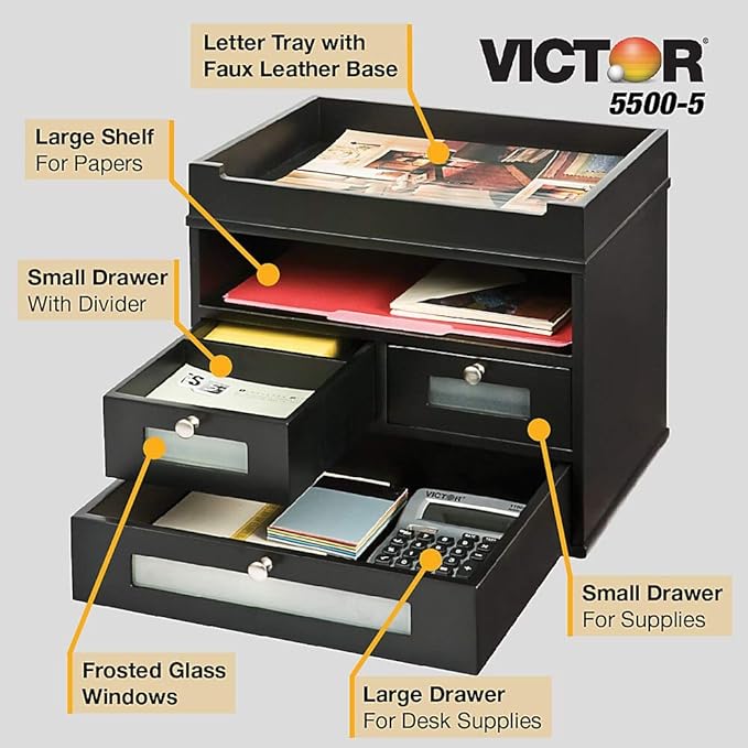 Victor Wood Midnight Black Collection, Tidy Tower Desktop Organizer, Black, (5500-5)