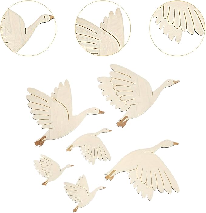 6Pcs Wooden Bird Wall Art, Folk Art, Wall Hanging Crafts, Modern Ornament Flying Bird for Bedroom Home Farmhouse Kitchen