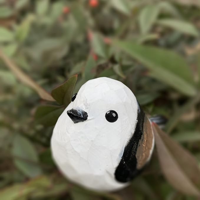 Bird Figurines Hand Carved Painted Wooden Statues for Home Decor, Gift for Bird Lovers,Housewarming, Birthday, Christmas, Anniversaries (NO.11.Aegithalidae-Long-Tailed tit)