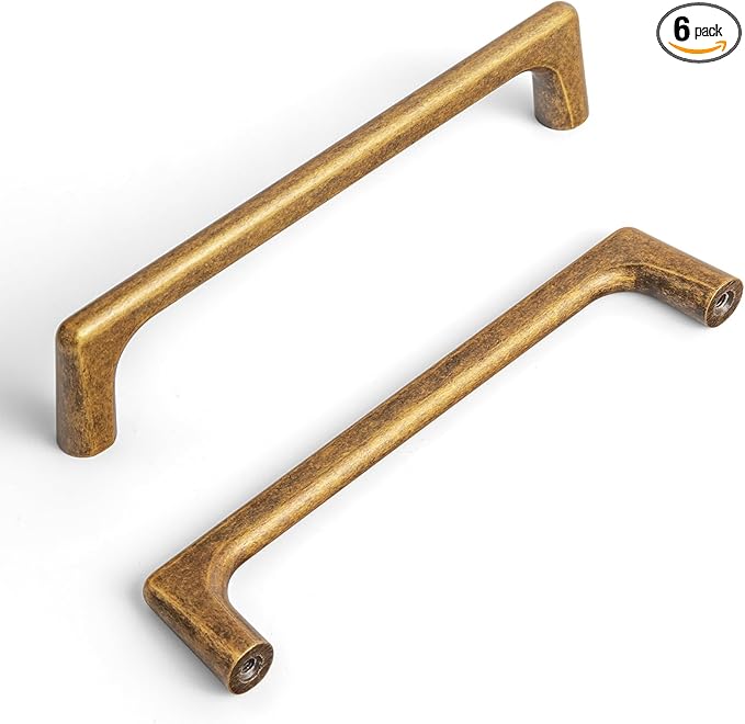 Goo-Ki Antique Brass Cabinet Pulls with 4''(102mm) Hole Centers, Retro Style Zinc Alloy Cabinet Handles for Dresser,Wardrobe,Cupboard- 6 Pack