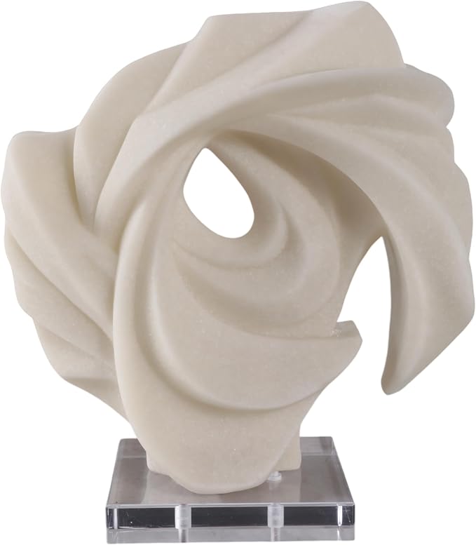 Abstract Swirl Sculpture Home Decor Figurine Ornament - Resin Accent Statue on Acrylic Base for Shelf or Coffee Table Decor - Decorative Display for Living Room, Bathroom, Office or Room - 15”, White