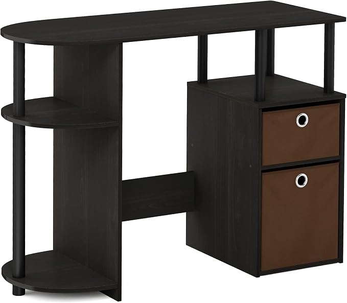 Furinno JAYA Desk, 38.4" Wide Gaming Desk with Bin Drawers, Computer Desk with Side Shelf, Office Desk for Study, Home Office, Bedroom, Dorm, Study Room, Espresso