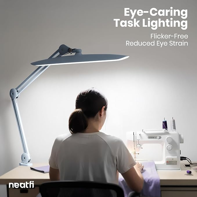 Neatfi XL Nail Desk Lamp with Clamp, 2200 Lumens, 20-Inch Wide Head, Dimmable 4 Levels, 6500K, LED Task Light for Manicure Table, Crafts, Workbench, Office (Non-CCT, Gray)