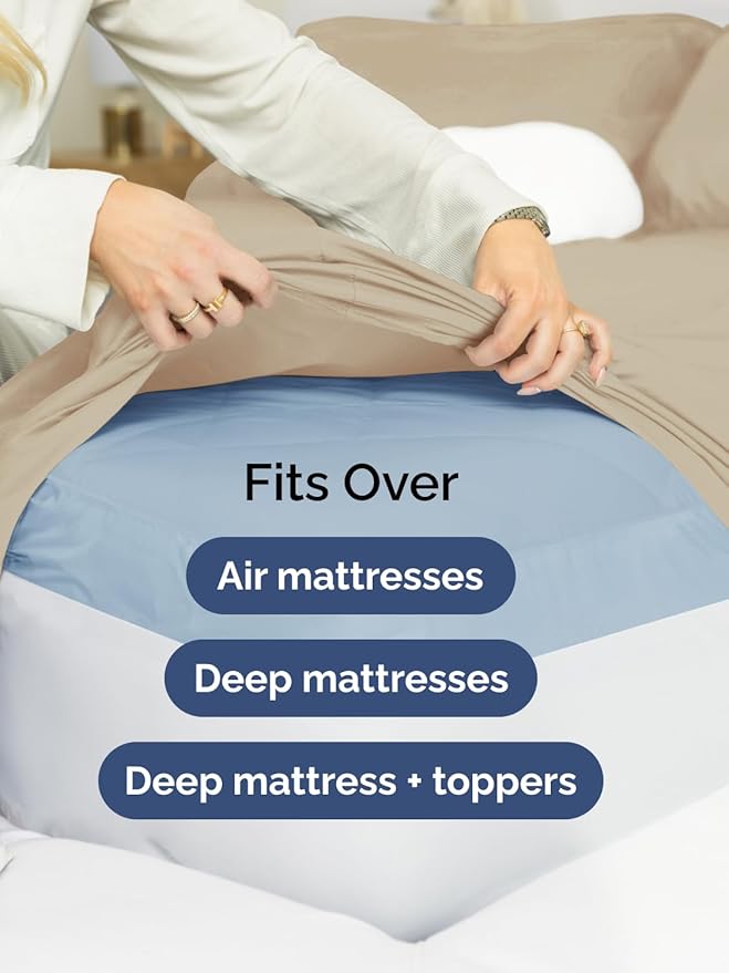 Extra Deep Split King Sheet Set - 7 Piece Breathable and Cooling Sheets - Hotel Luxury Bedding for Women, Men, Kids & Teens - Easy Secure Fit - Soft, Wrinkle Free & Comfy - Extra Deep Pockets - Cream