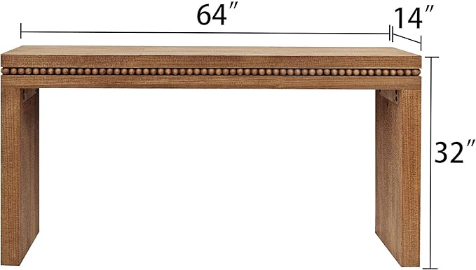 Wood Console Table, 64" Retro Long Sofa Table Behind Couch with Real Wood Beads Decor, Wooden Narrow Sofa Table Hall Table for Living Room Foyer Entrance Entryway, Natural