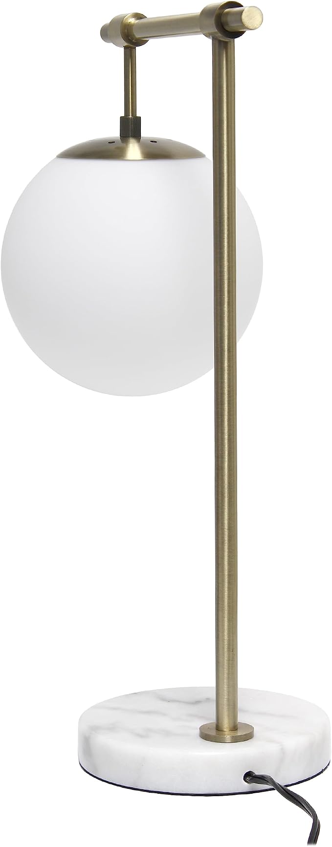 Elegant Designs LT2115-ABS 21" Mid Century Modern White Glass Globe Shade Table Desk Lamp with Antique Brass Arm and Marble Base for Study, Living Room, Bedroom, Entryway, Antique Brass