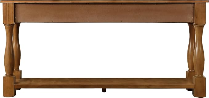 Merax Retro Entryway Table with 4 Drawers, Console Table with Open Storage Shelf for Entryway, Wood Side Table with Thick Legs for Living Room Bedroom, Brown