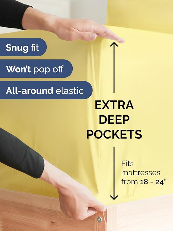 Extra Deep Twin Sheet Set - 4 Piece Breathable and Cooling Sheets - Hotel Luxury Bedding for Women, Men, Kids & Teens - Easy & Secure Fit - Soft, Wrinkle Free and Comfy - Extra Deep Pockets - Yellow