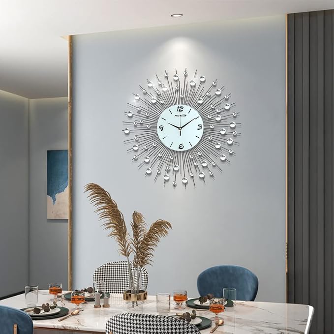 Modern Wall Clock for Living Room Decor Large Bedroom Silent Decorative Wall Watch Metal Quiet Crystal Kitchen Big Office Farmhouse Frameless 25.6 Inch