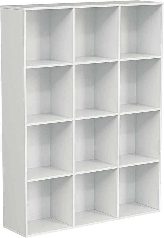 Wooden Cube Storage Organizer with Closed Back Panel, 11in Cube Shelf Opening, Bookshelf, Display Shelf,Closet Cabinet for Home and Office (Embossed White, 12-Cube 35.98L*9.45W*47.72H)