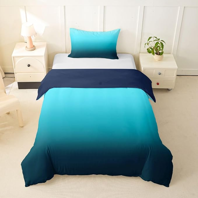 Erosebridal Ombre Blue Black Duvet Cover Twin Modern Gradient Comforter Cover for Kids Teens Abstract Rainbow Bedding Set Contemporary Artwork Bed Set with Zipper