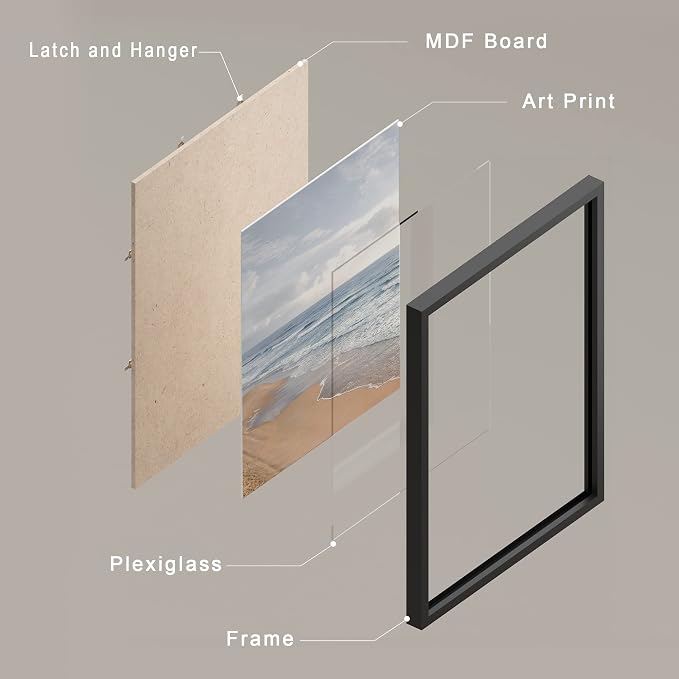 SIGNWIN Framed White Beach Grass Cloudy Ocean Sea Wave Horizon Wall Art, Set of 4 Landscape Colorful Wall Decor Prints, Nature Wilderness Wall Décor for Living Room, Bedroom - 11"x14" Black