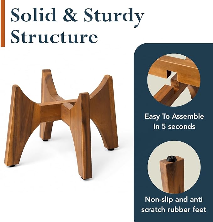 KUTE NEST 8.8" H x 14" W Acacia Solid Wood Plant Stand, Mid Century Plant Holder for Outdoor & Indoor Use, Ideal for Corso & Arco Planter, Walnut Finish for Modern Home (Walnut, Low - Small)
