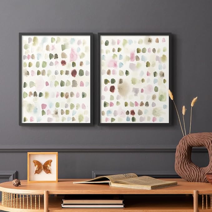 Renditions Gallery Set of 2 Peel & Stick Framed Prints, Hand Drawn Abstract Wall Art, Watercolor Seamless Pattern Wall Decor, Re-Stickable - Ready to Hang - 11"x14" - Black Frame LT588