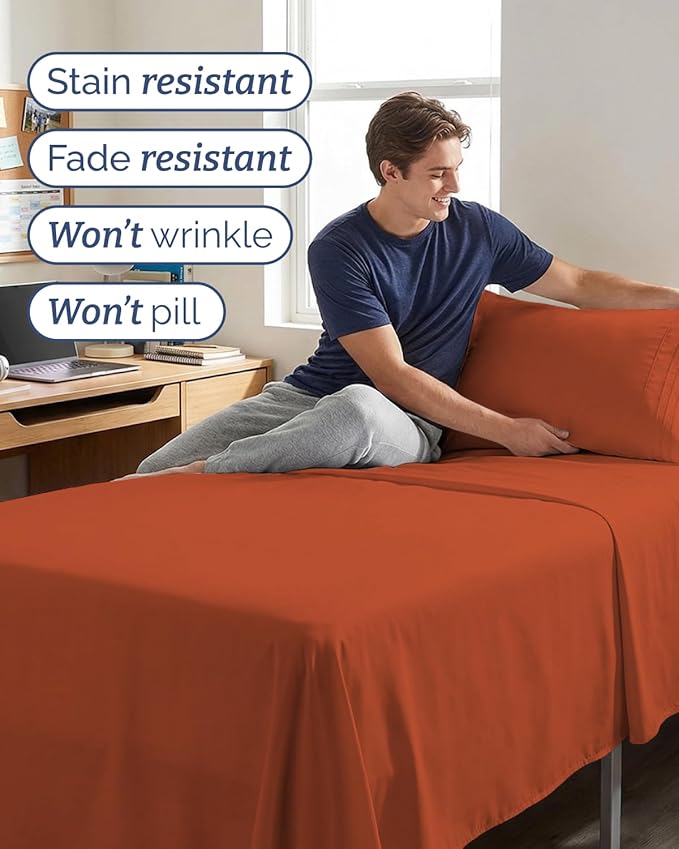 Twin XL Size 3 Piece Sheet Set - Comfy Breathable & Cooling Sheets - Hotel Luxury Bed Sheets for Women & Men - Deep Pockets, Easy-Fit, Soft & Wrinkle Free Sheets - Terracotta Oeko-Tex Bed Sheet Set