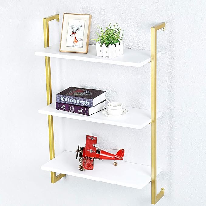 Industrial Metal Wall Shelf,Floating Shelves Wall Mounted,24in Real Wood Book Shelves,3 Tier Hanging Wall Shelves for Bedrooms Office