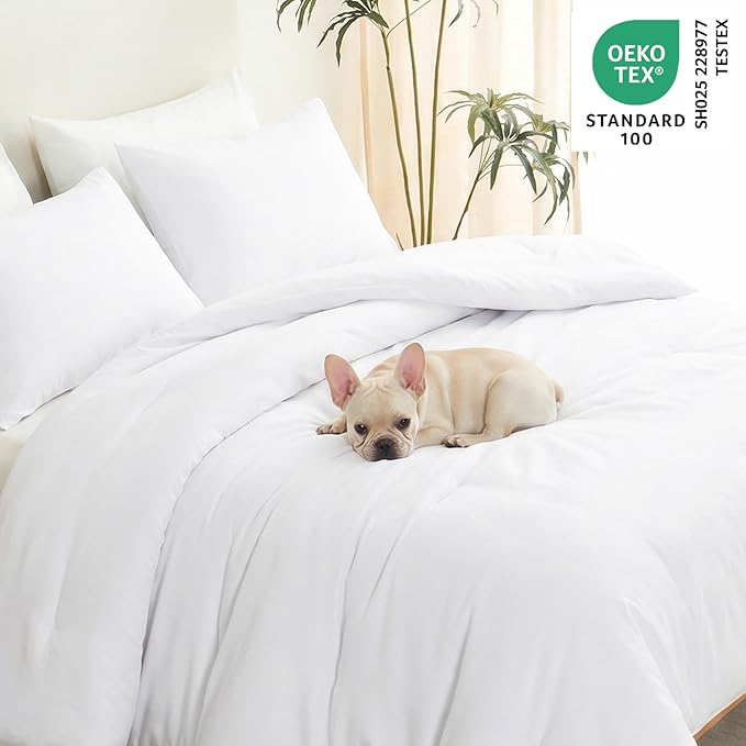 CozyLux Twin Comforter Set College Dorm Essentials, 2 Pieces White Twin Extra Long Solid Bedding Sets, Twin XL Bed Set with Down Alternative Comforter and 1 Pillowcase, Back to School Room Gift