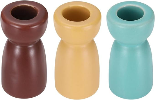 uxcell 3 Pack Candlestick Holder Light Yellow/Dark Red/Light Blue Ceramic Taper Candle Holder Candle Stand Holders Modern Style Decoration for Centerpiece Tabletops Anniversary