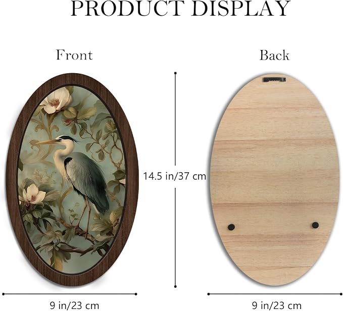 UYIKG Vintage Bird Oval Framed Wall Art,Cottagecore Floral Heron Oval Wall Decor,Rustic Farmhouse Blue Heron Art Wooden Framed Decor for Home Bedroom Living Room Reading Room Kitchen 9x14.6 in