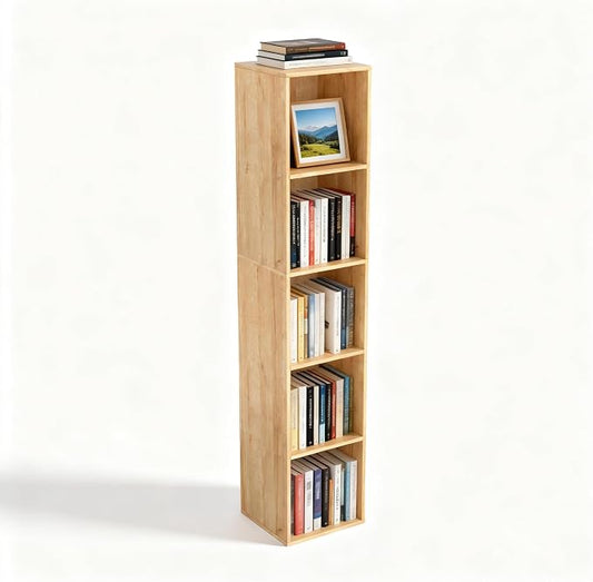 5 Cube Storage Organizer, 5 Tier Cube Low Bookcase Freestanding Storage Display Organizer, Five-Cubes Open Shelf Bookshelf for Home Office (Oak, 5-Cube)
