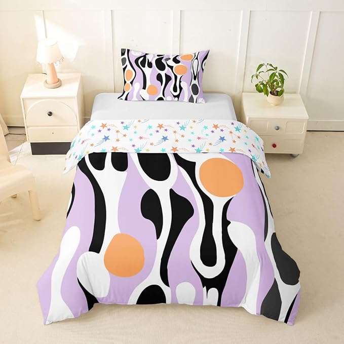 Erosebridal Mid Century Modern Abstract Duvet Cover Set Vintage Geometric Twin Bedding Sets for Girls Preteen Boys Contemporary Organic Shapes Comforter Cover Squiggle Blob Bed Set,Lavender Peach