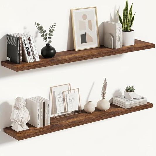 Vivelove 10 Inch Deep Floating Shelves 48 inch Long, 47.2 x 10 Wide Wall Shelves with Invisible Brackets, for Bedroom Bathroom Living Room Kitchen Office, Farmhouse Home Decor, Set of 2, Rustic Brown