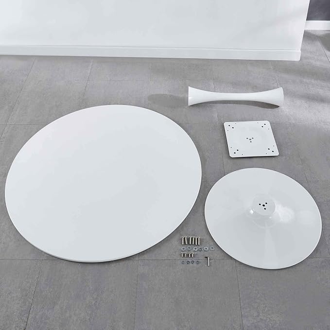 White Round Dining Table for 6, Modern 42" Kitchen Tulip Table with Thickened Tabletop, Sturdy Pedestal Base Tulip Shape Table for Small Places, Living Room, Office, Cafe