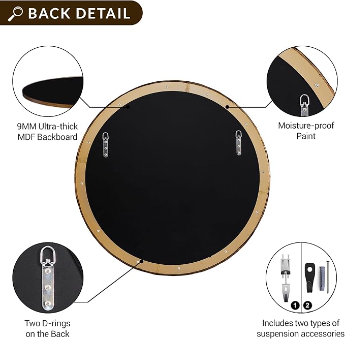 ANDY STAR Hand-Forged Round Gold Mirrors, 32 Inch Antique Brass Hammered Round Bathroom Mirror for Over Sink, for Vanity, Living Room, Vintage, Farmhouse, Rustic, Solid Steel Metal Frame