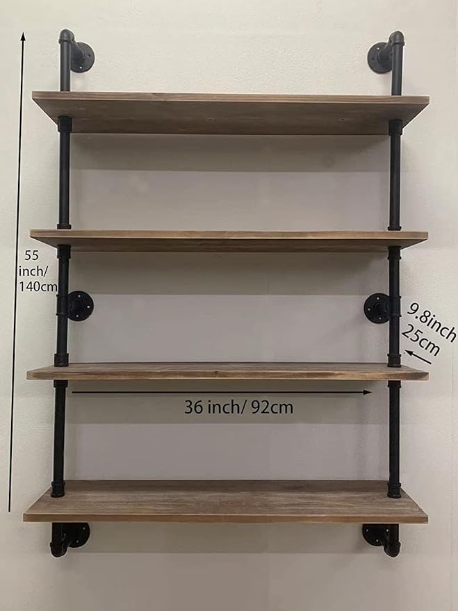 HDDFER Pipe Shelves Industrial Pipe Shelving Shelves Real Wood Industrial Floating Pipe Shelves with Wood Planks 36 inch Wall Shelves Rustic Hanging Bookshelf Farmhouse Kitchen Bar Shelving