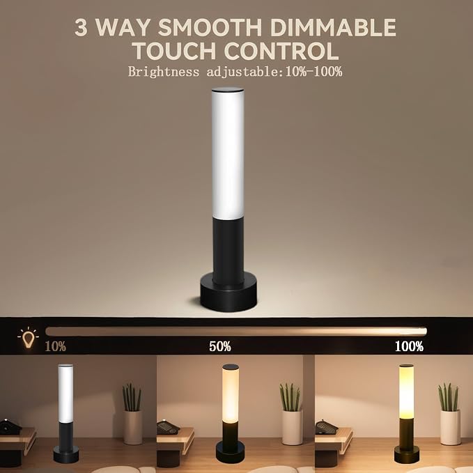 Portable Rechargeable Led Night Lamp with 3 Way Dimmable Desk Lamp Touch Control Eye-Caring Table Lamp for Home Office Bedroom Bedside&Baby Nursery