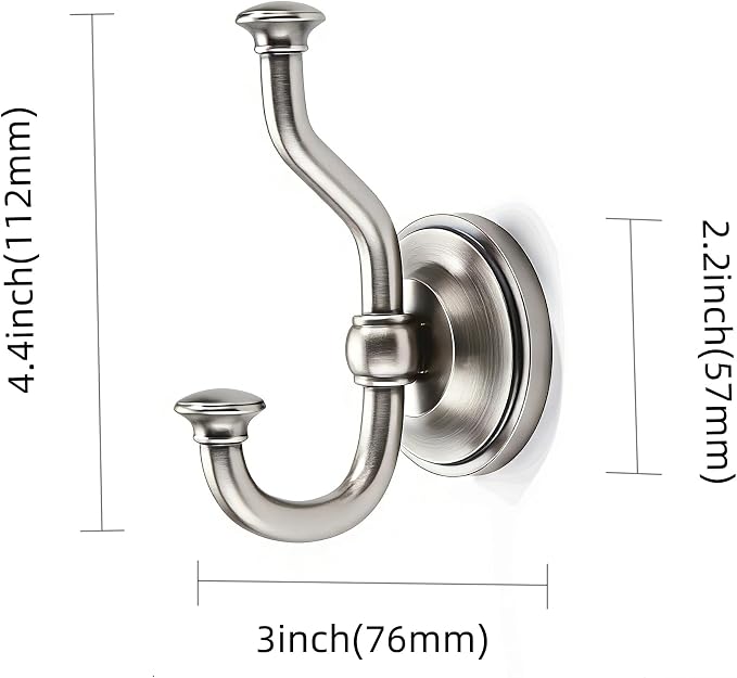 khtumeware 3 Pack 4-1/2 inch Zinc Alloy Vintage Wall Brushed Satin Nickel Large Coat Hooks Suitable for Tile, Wood Board, Glass Walls, Bathroom, Entrance Hall, Kitchen, Multi-Functional Robe Hooks