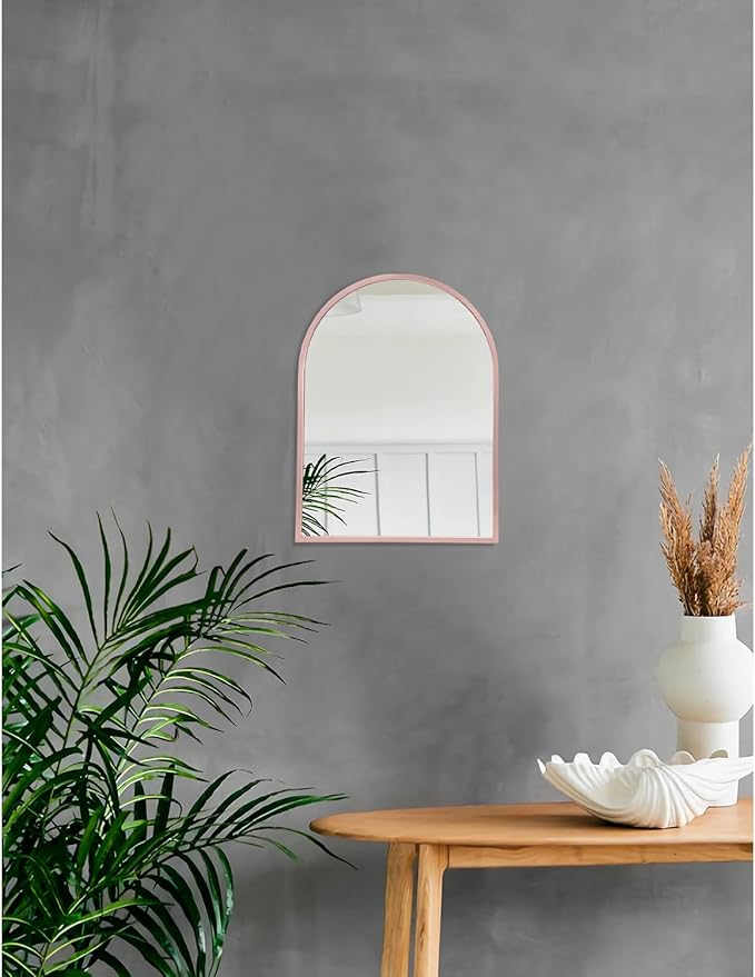 Arch Bathroom Mirror, Brushed Metal Framed Wall Mounted Mirror, Aluminum Alloy Vanity Wall Mirror for Bedroom, Entryway, Living Room Entryway Home Decor 16"x12" Rose Gold